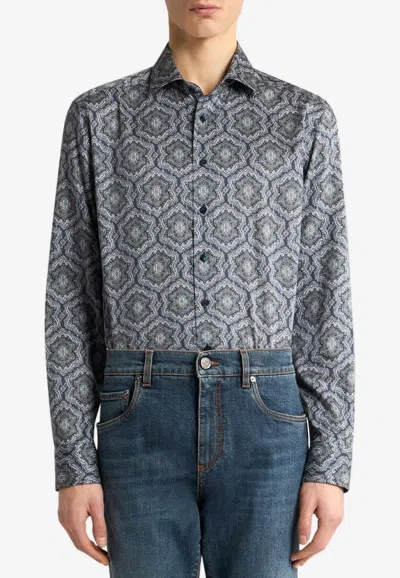 Etro Abstract Print Button-up Shirt In Blue