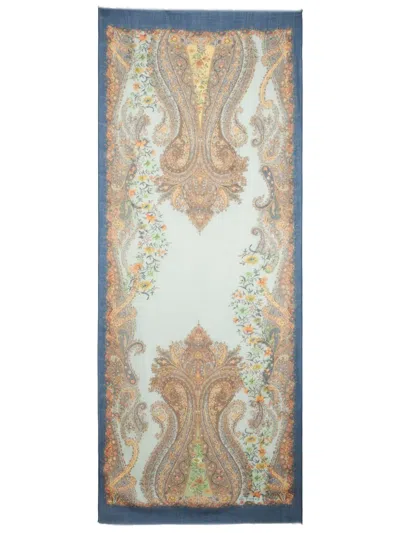 Etro Abstract-print Cashmere Scarf In Blue