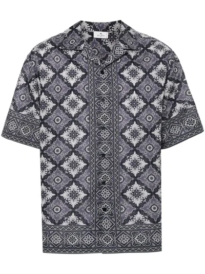 Etro Floral Bowling Shirt In Blue