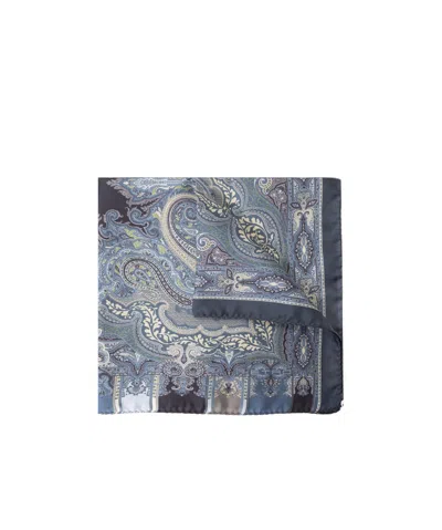 Etro Abstract-print Silk Pocket Square In Gray