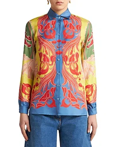 Etro Abstract Swirl Silk Shirt In Yellow