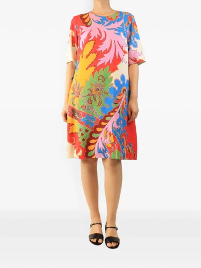 Pre-owned Etro Abstract-print Short-sleeve Midi Dress In Red