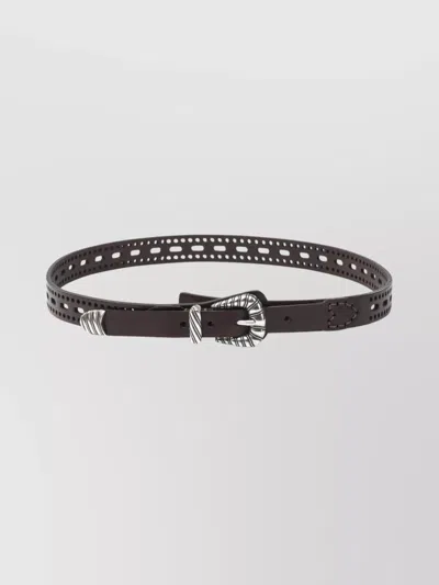 Etro Leather Belt With Perforated Details Belts Brown In Black