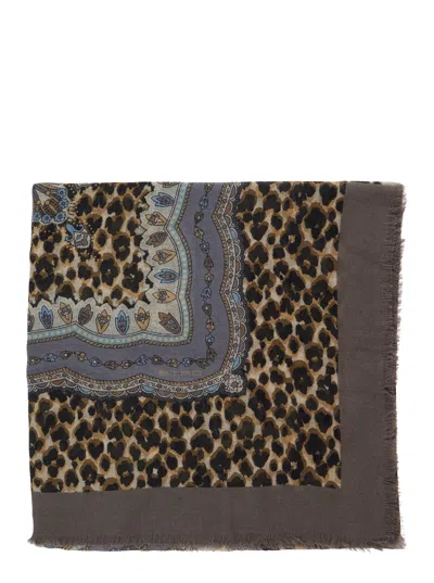 Etro Aida Graphic Motif Scarf With Wide Enveloping Wrap In Brown