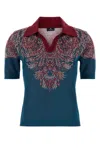 Etro Collared V-neck Polo With Patterned Ribbed Cuffs