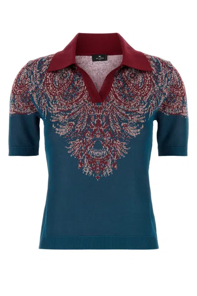 Etro Air Force Blu Viscose Blend Polo Shirt