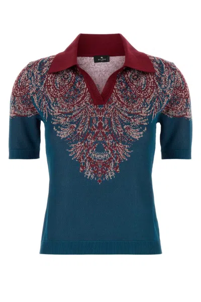 Etro Air Force Blu Viscose Blend Polo Shirt