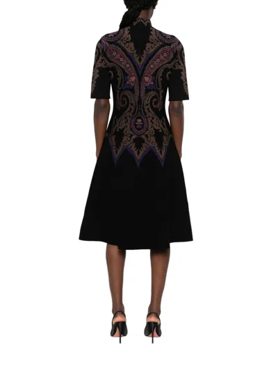 Etro Paisley-pattern Mock-neck Midi Dress In Black