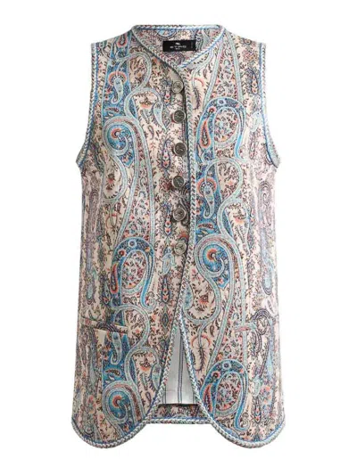 Etro Jacquard Paisley Floral Stretch Cotton Vest In Multi