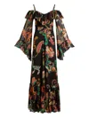 Etro Long Boho Dress With Floral Print All Over In Black