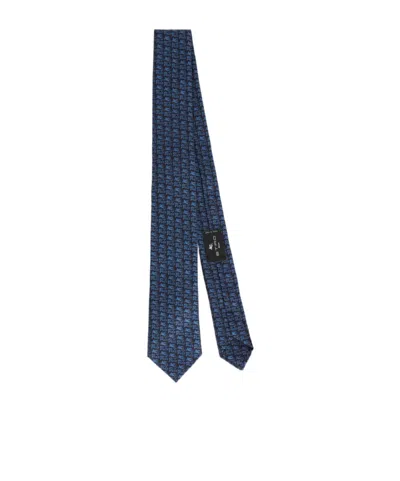 Etro Jacquard Silk Tie With Logo In Blue