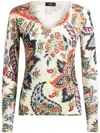 Etro Paisley Blossom Stamps V-neck Long-sleeve Sweater In Neutrals