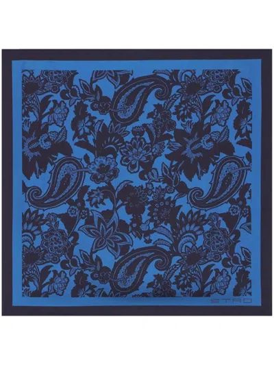 Etro Paisley-print Silk Scarf In Blue