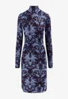 Etro All-over Pattern High-neck Midi Dress In Blue