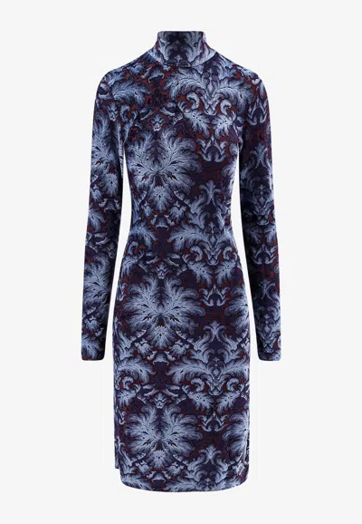 ETRO ALL-OVER PATTERN HIGH-NECK MIDI DRESS