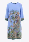 Etro Stretch Viscose Dress With Iconic Print In Blue