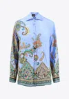 Etro All-over Signature Print Long-sleeved Shirt In Blue