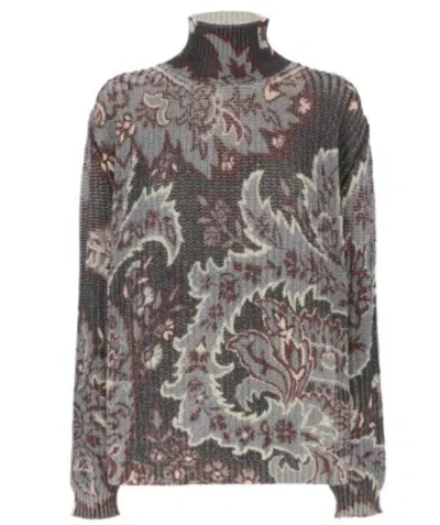 Etro All-over Floral Print Wool Top In Gray