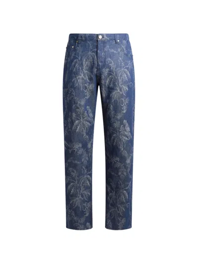 Etro All-over Jacquard-motif Jeans In Blue