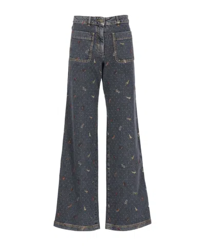 Etro All-over Print Wide-leg Jeans In Black