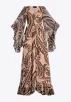 Etro Printed Silk Dress With Ruching In Beige