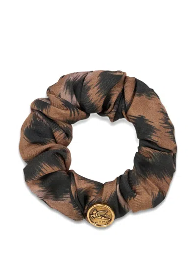 Etro Animal-patterned Scrunchie In Brown