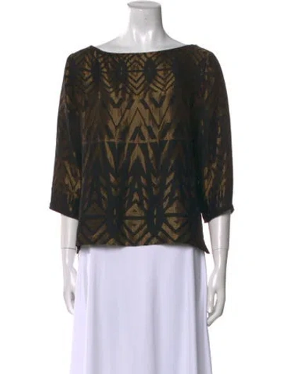 Pre-owned Etro Animal Print Bateau Neckline Blouse In Gold