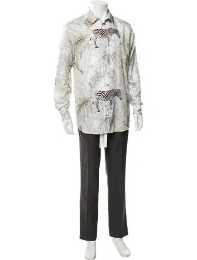 Pre-owned Etro Animal Print Long Sleeve Dress Shirt In White