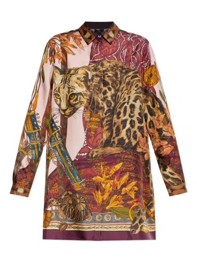 Etro Animal-print Long-sleeve Shirt In Brown