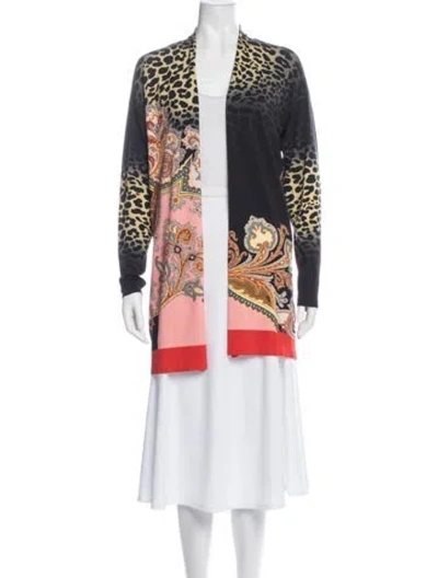 Pre-owned Etro Animal Print Open Front Sweater In Black