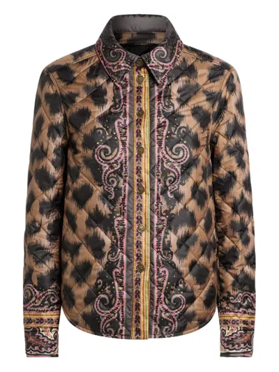 Etro Animal-print Quilted Overshirt In Brown