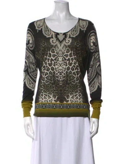 Pre-owned Etro Animal Print Scoop Neck Sweater In Green