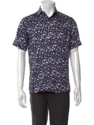 Pre-owned Etro Animal Print Short Sleeve Shirt In Blue