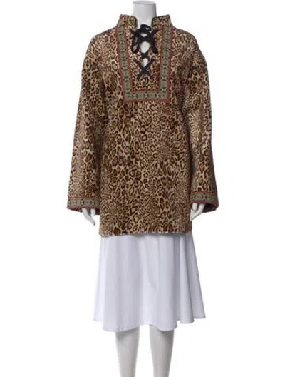 Pre-owned Etro Animal Print Tie Neck Tunic In Neutral