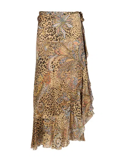 Etro Animalier Leopard Rouge Midi Skirt Skirts Animalier In Brown