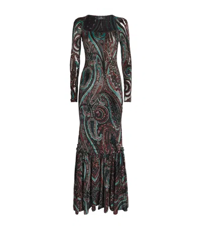 Etro Appliqué-mesh Maxi Dress In Multi