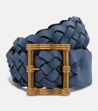 Etro Ardiglione Reversible Suede Belt In Blue