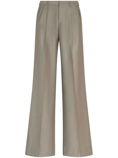 Etro Army Green Stretch Wool Palazzo Pant