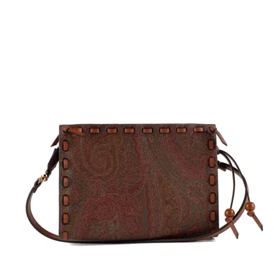Etro Arnica 1984 Paisley Pouch With Threading In Brown