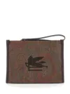 Etro Arnica Brown Clutch With Embroidered Logo On The Front And All-over Motif In Cotton Blend Woman In Multi