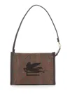 Etro Arnica Brown Clutch With Embroidered Logo On The Front And All-over Motif In Cotton Blend Woman In Brown
