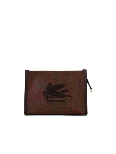 Etro 'arnica' Leather Clutch Bag In Brown