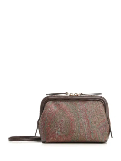 Etro Arnica Clutch In Paisley Canvas Jacquard Crossbody Bags Multicolor In Brown