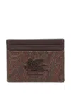 Etro Logo-embroidered Cotton-blend Cardholder In Brown
