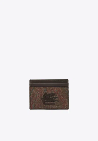 Etro Arnica Embroidered Cardholder In Brown