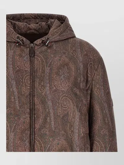 Etro Arnica Hooded Bomber Jacket Paisley Pattern In Brown