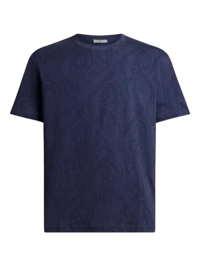 Etro Roma Paisley Crew Neck Short Sleeve T-shirt In Blue