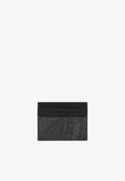 Etro Arnica Paisley Jacquard Cardholder In Black