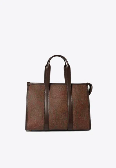Etro Arnica Paisley Jacquard Top Handle Bag In Brown