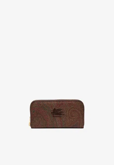 Etro Arnica Paisley Jacquard Zip-around Wallet In Brown